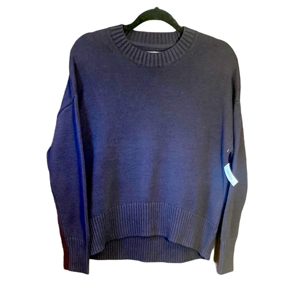 Daily Ritual Women's Boxy Crewneck Sweater Navy Blue Ribbed Mid-Weight Top NEW